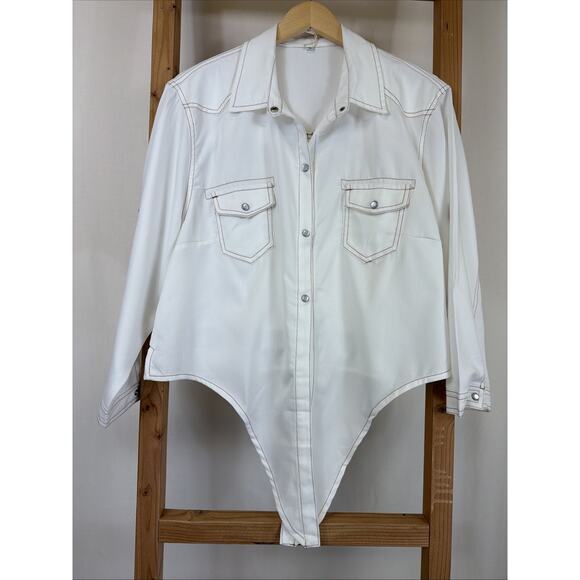 Ame Belle Tops - NWT Ame Belle Ivory Western Style Front Tie Snap Up Top #1355 Size XL